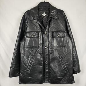 Faux Leather Coat Mens Medium Black Overcoat Button Front Made Italy Lined